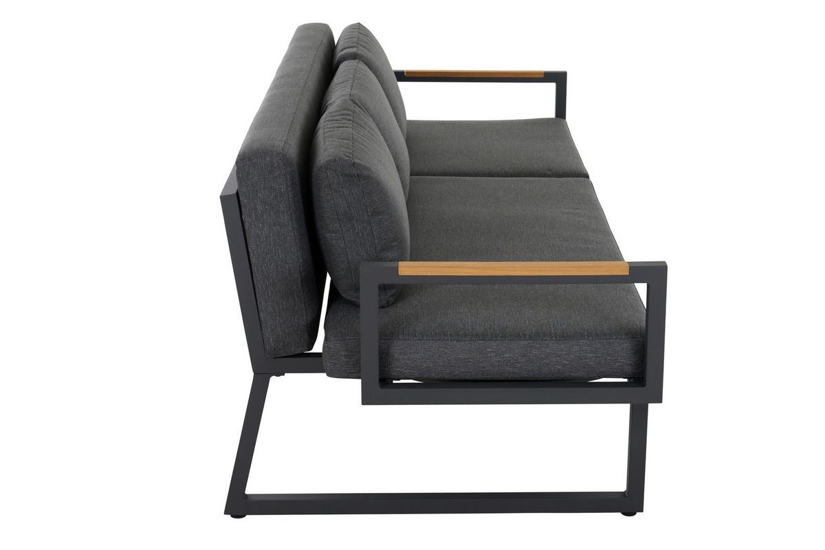 3er-Loungesofa Calera Anthrazit/Echtholz - Anthrazit, Basics, Holz/Textil (219/81/91cm) - Siena Garden