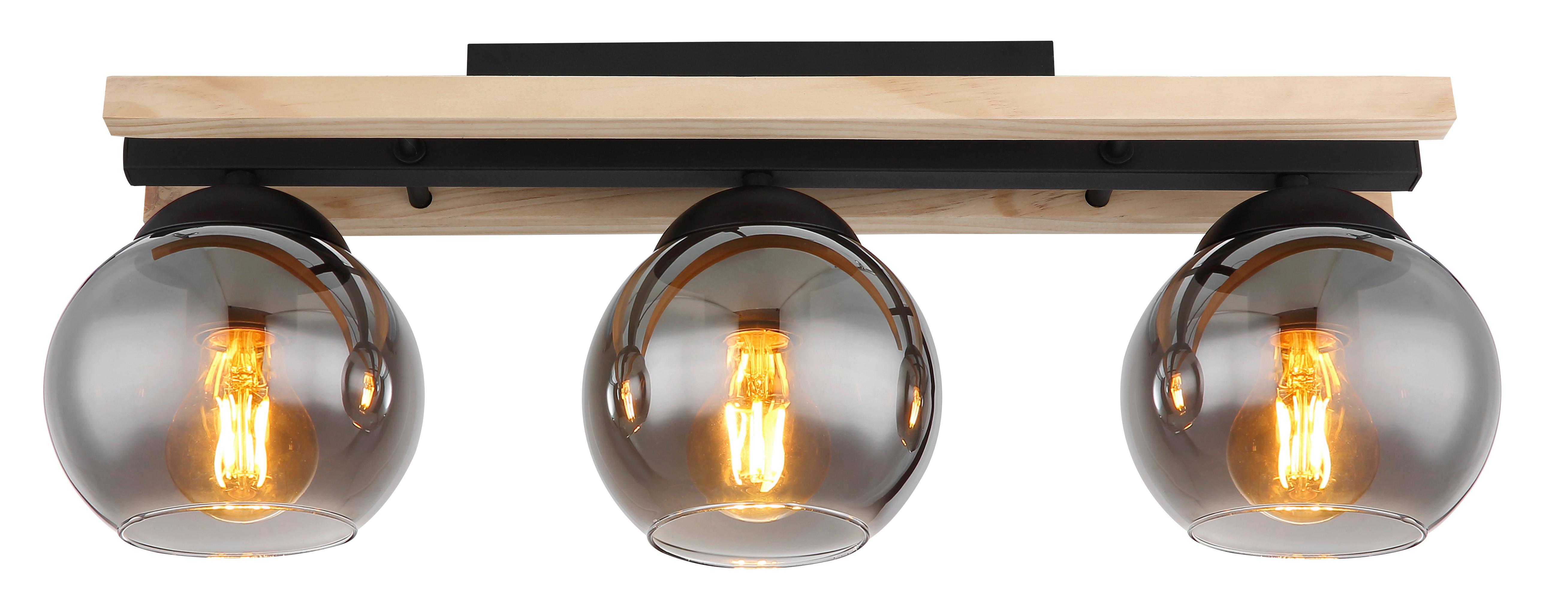 Deckenleuchte Conni Naturfarben/Schwarz max.25Watt - Schwarz/Naturfarben, Natur, Glas/Holz (60/15/20,5cm) - Globo