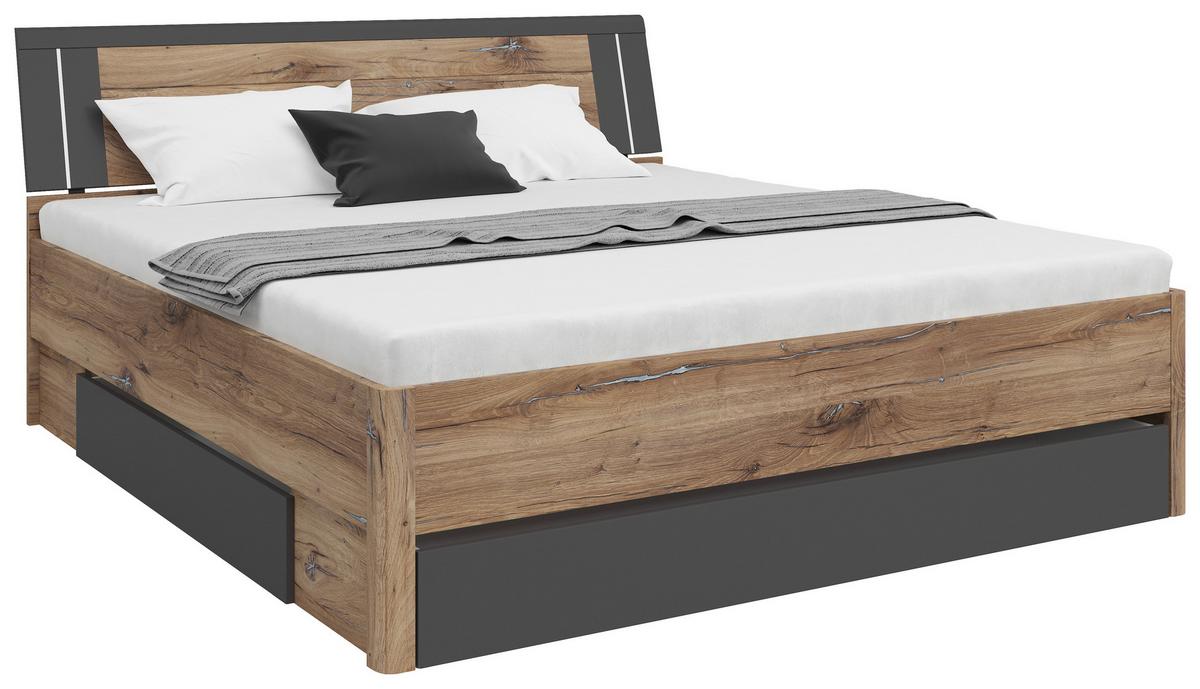 Stauraumbett Saturn ca. 180x200cm Graphit/Eichenfarben - Eichefarben/Graphitfarben, KONVENTIONELL, Holzwerkstoff (180/200cm) - Mömax