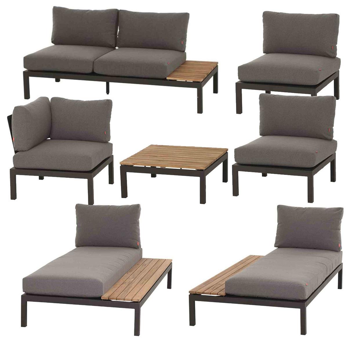 Modul-Loungegarnitur 7-tlg. Grau Teakholz - Anthrazit/Grau, KONVENTIONELL, Holz/Textil (322/84/354cm) - Siena Garden