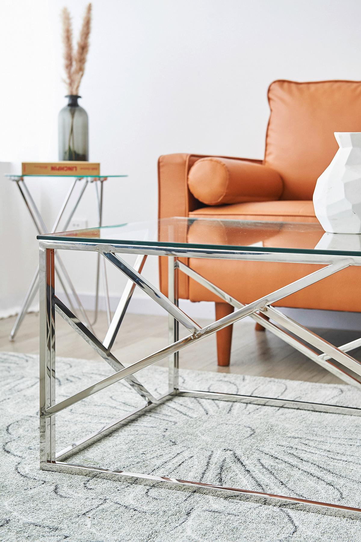 Klubska Miza Steel, Srebrna - srebrne barve/prozorno, Design, kovina/steklo (120/60/45cm) - Livetastic