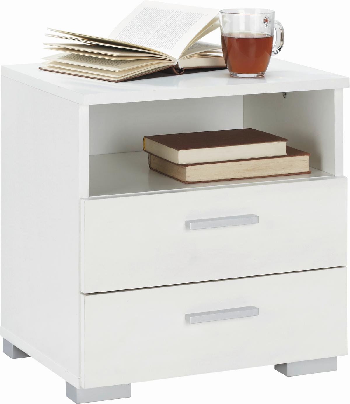 Nachtkästchen in Weiss - Weiss/Alufarben, Konventionell, Holzwerkstoff/Kunststoff (45/47/35cm) - Mömax