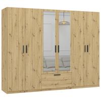 Drehtürenschrank Milos Eiche Artisan - Schwarz/Eiche Artisan, Modern, Glas/Holzwerkstoff (270/210/54cm) - Mömax