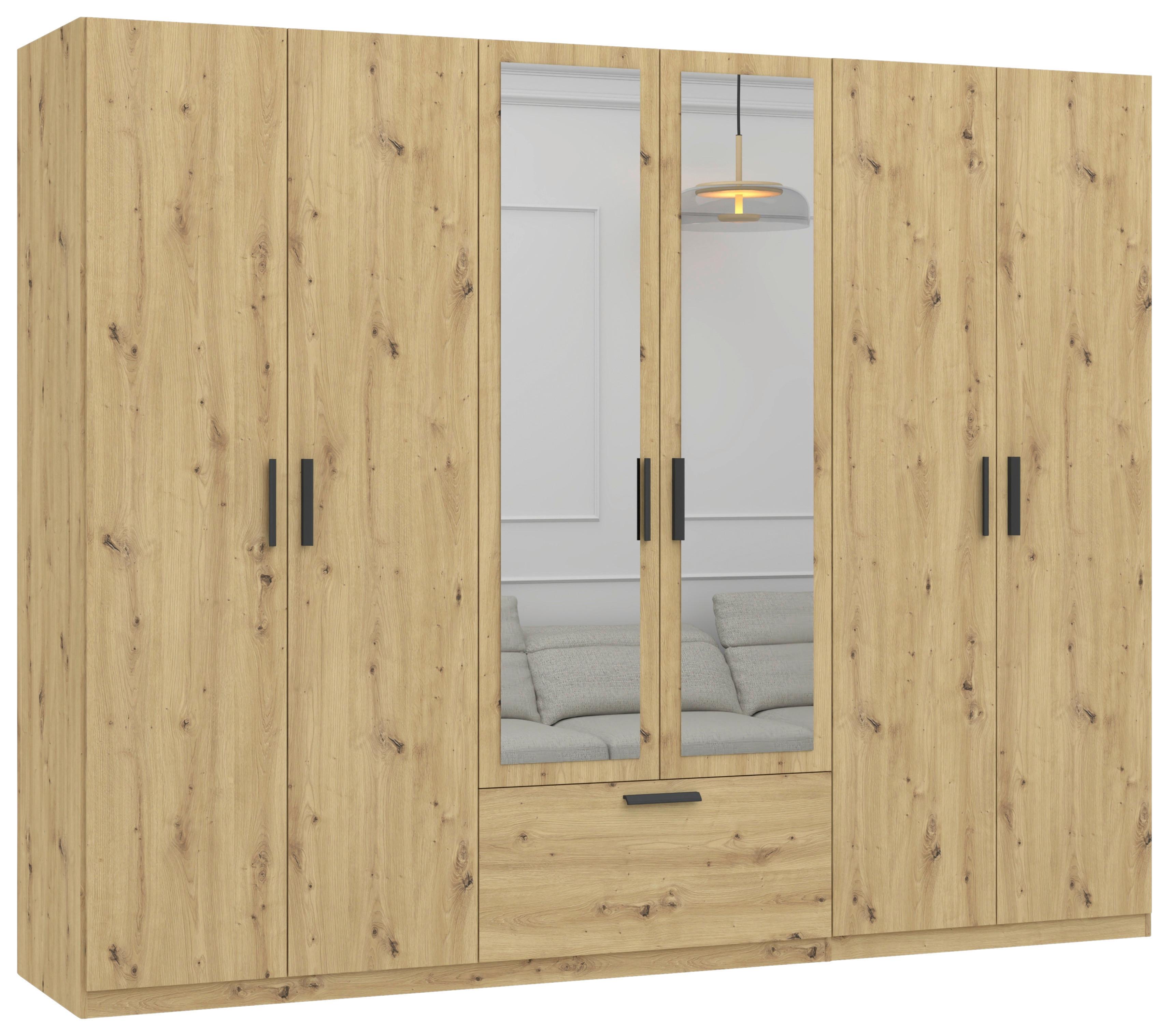 GARDEROB MED GÅNGJÄRNSDÖRRAR MILOS 6T1S2S - ek Artisan/svart, Modern, trämaterial/glas (270/210/54cm) - Mömax