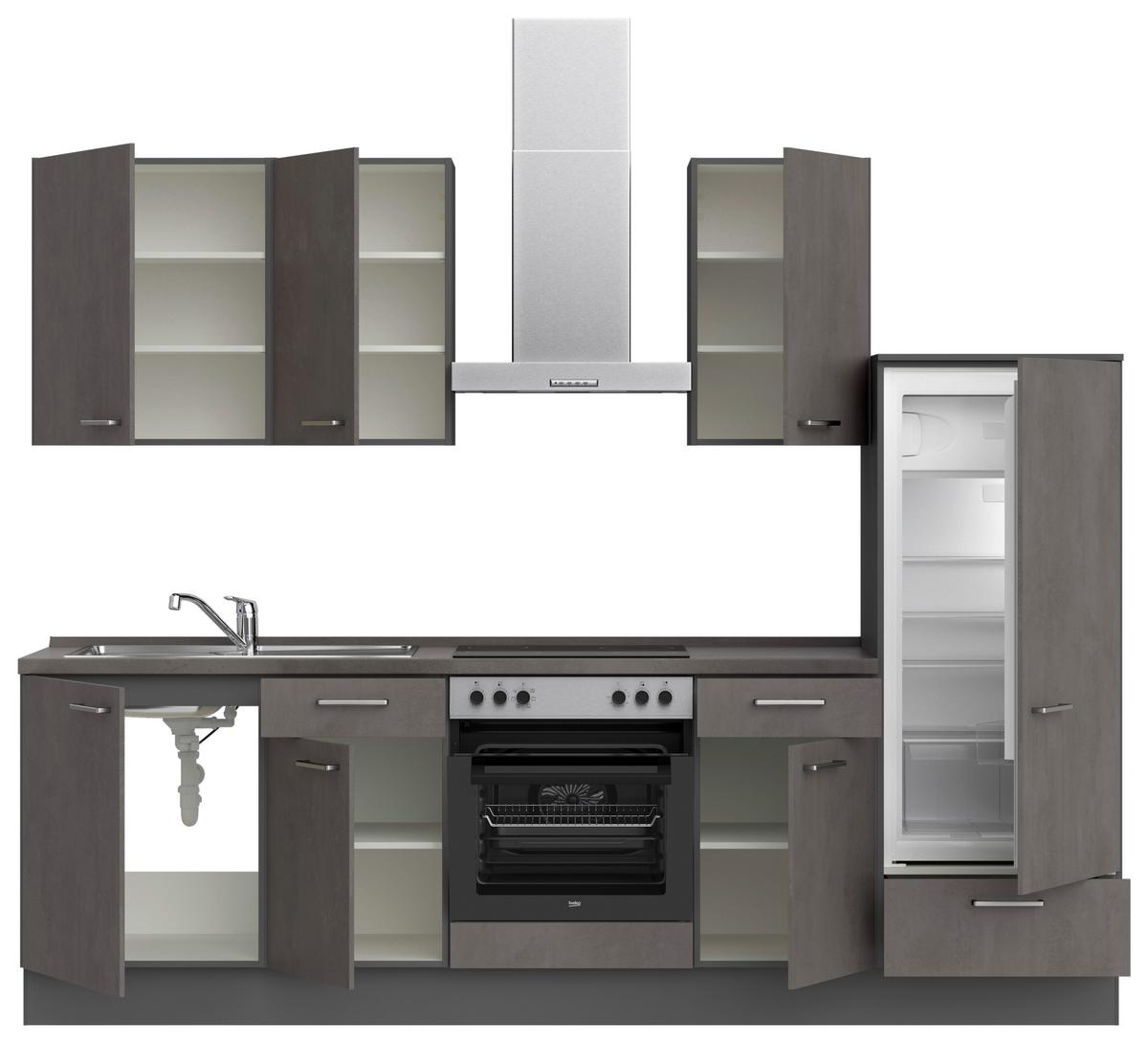 Küchenblock Riva Low m. Geräten Schieferfarben - Schieferfarben/Edelstahlfarben, MODERN, Holzwerkstoff/Metall (270cm) - Nobilia