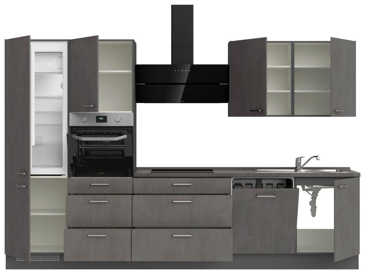 Küchenblock Riva High m. Geräten Schieferfarben - Schieferfarben/Edelstahlfarben, MODERN, Holzwerkstoff/Metall (330cm) - Nobilia