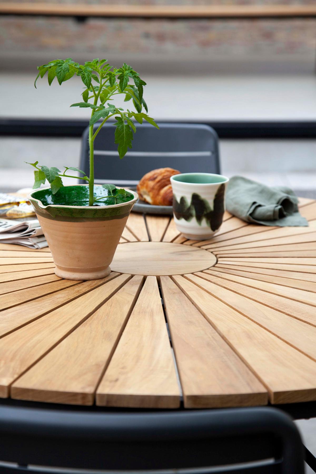 Gartentischgruppe Parc Anthrazit/Teak 5-tlg. - Anthrazit/Teakfarben, Natur, Holz/Metall (160/160/78cm) - Gardenson