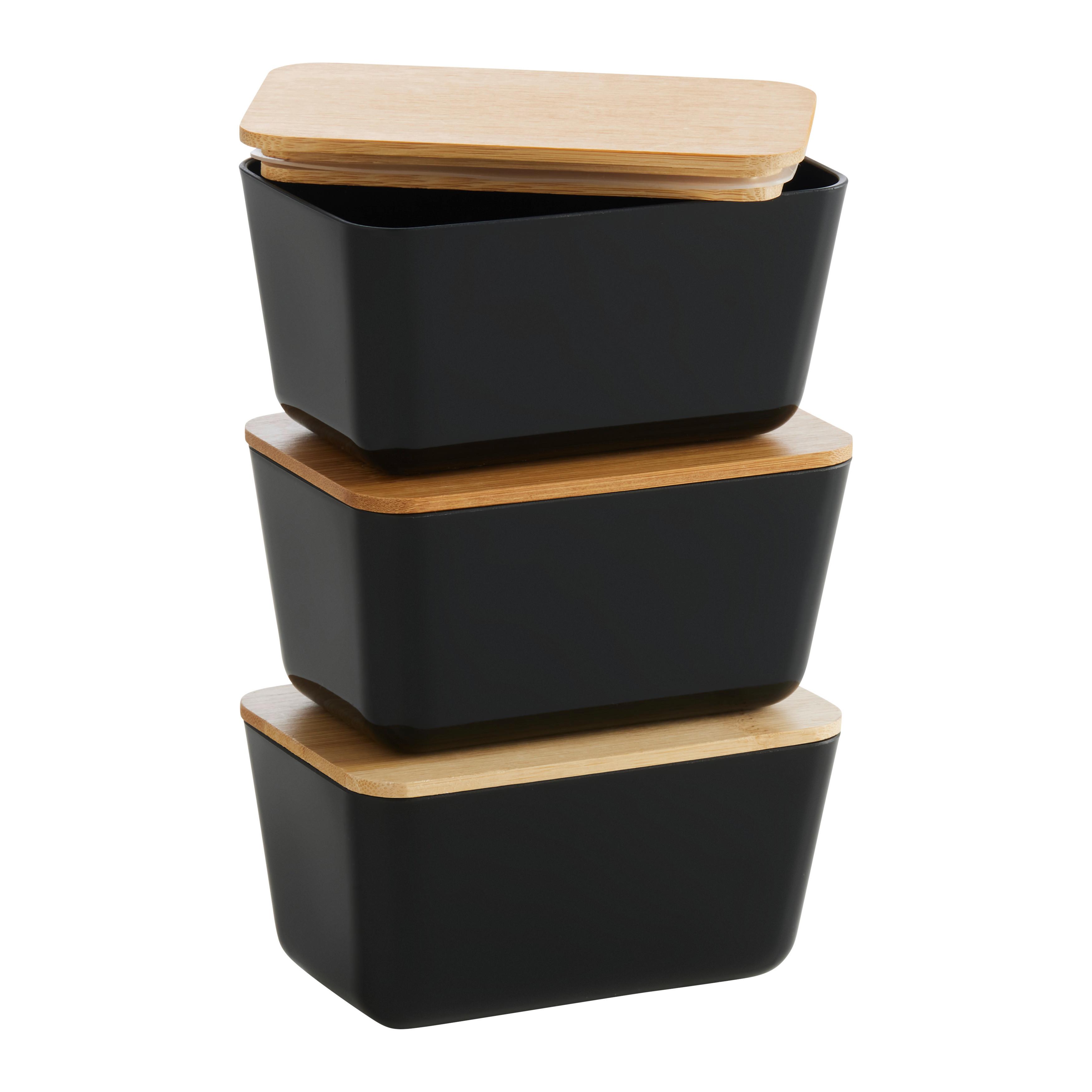 Vorratsdose Magnus Schwarz/Hellbraun, 3er Set - Hellbraun/Schwarz, MODERN, Naturmaterialien/Kunststoff (13/8/6,6cm) - Mömax