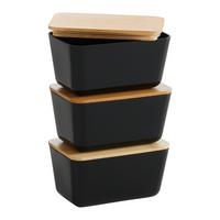 Ételtároló Doboz 3db/csomag Magnus - fekete/világosbarna, Modern, műanyag/természetes anyagok (13/8/6,6cm) - Mömax