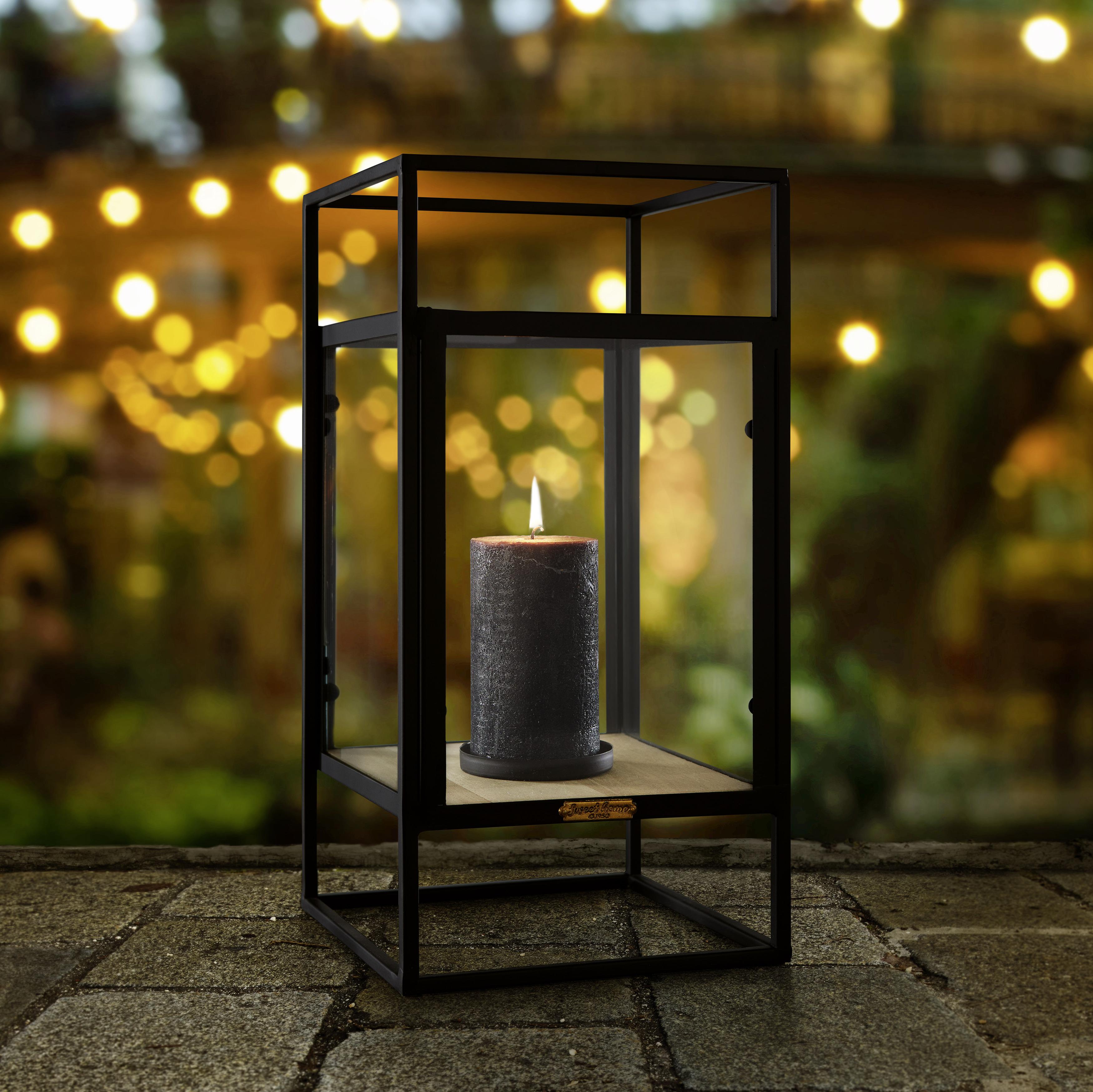 Laterne Tara in Schwarz - Schwarz/Naturfarben, MODERN, Glas/Holzwerkstoff (20/40/20cm) - Bessagi Home