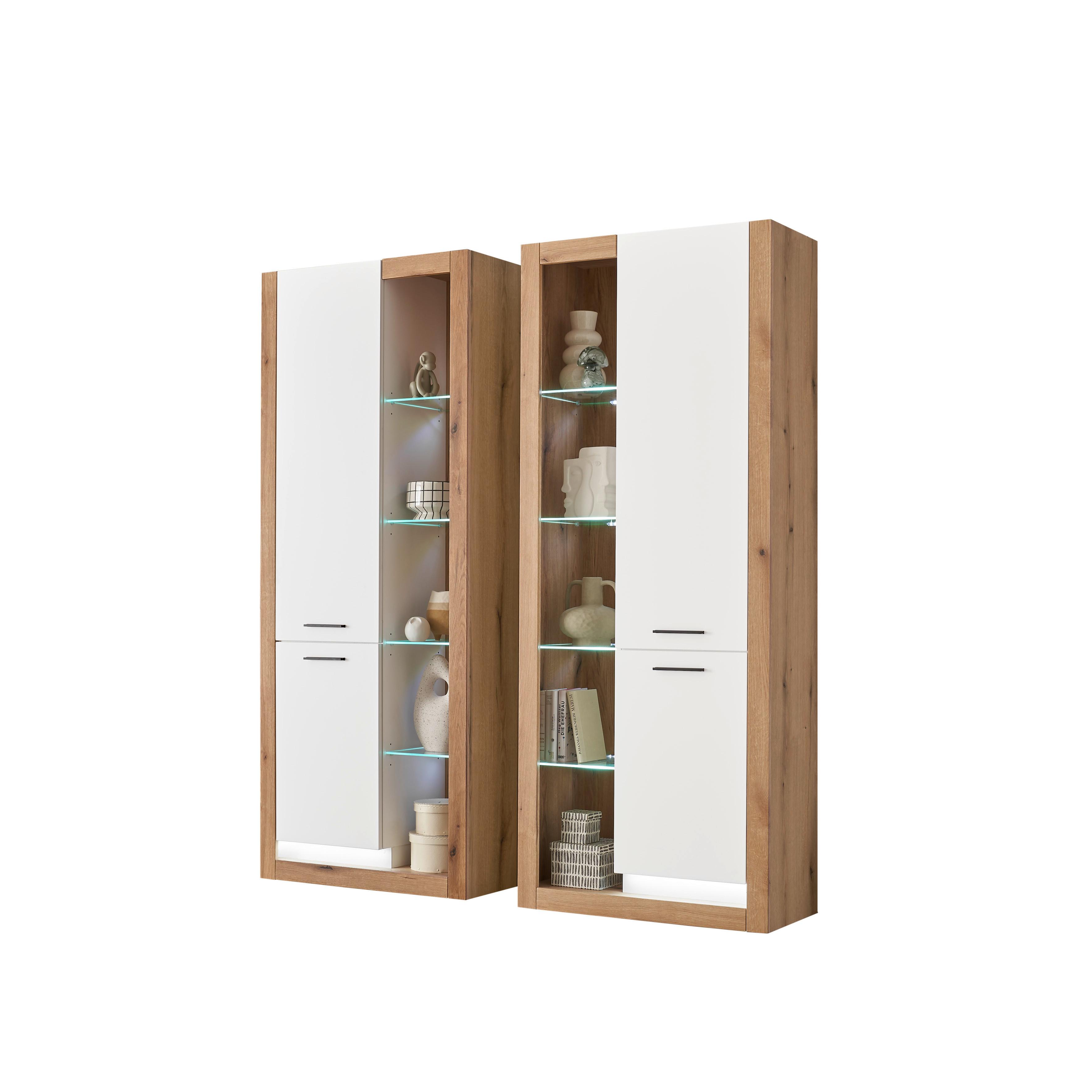 WOHNWAND BRIXEN - Eichefarben/Schwarz, Design, Glas/Holzwerkstoff (180/195/37cm) - MID.YOU