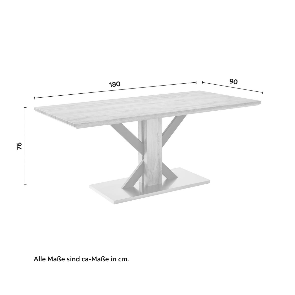 Esstisch Holz  "Klementin", ca. 180x90 cm - Edelstahlfarben/Eichefarben, Modern, Holzwerkstoff/Metall (180/76/90cm) - Bessagi Home