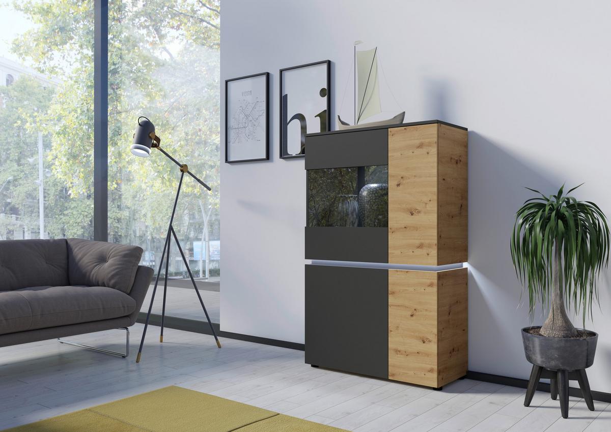 Vitrina Luci - siva/hrast Artisan, Trend, staklo/drvni materijal (90,4/146/40cm) - Modern Living