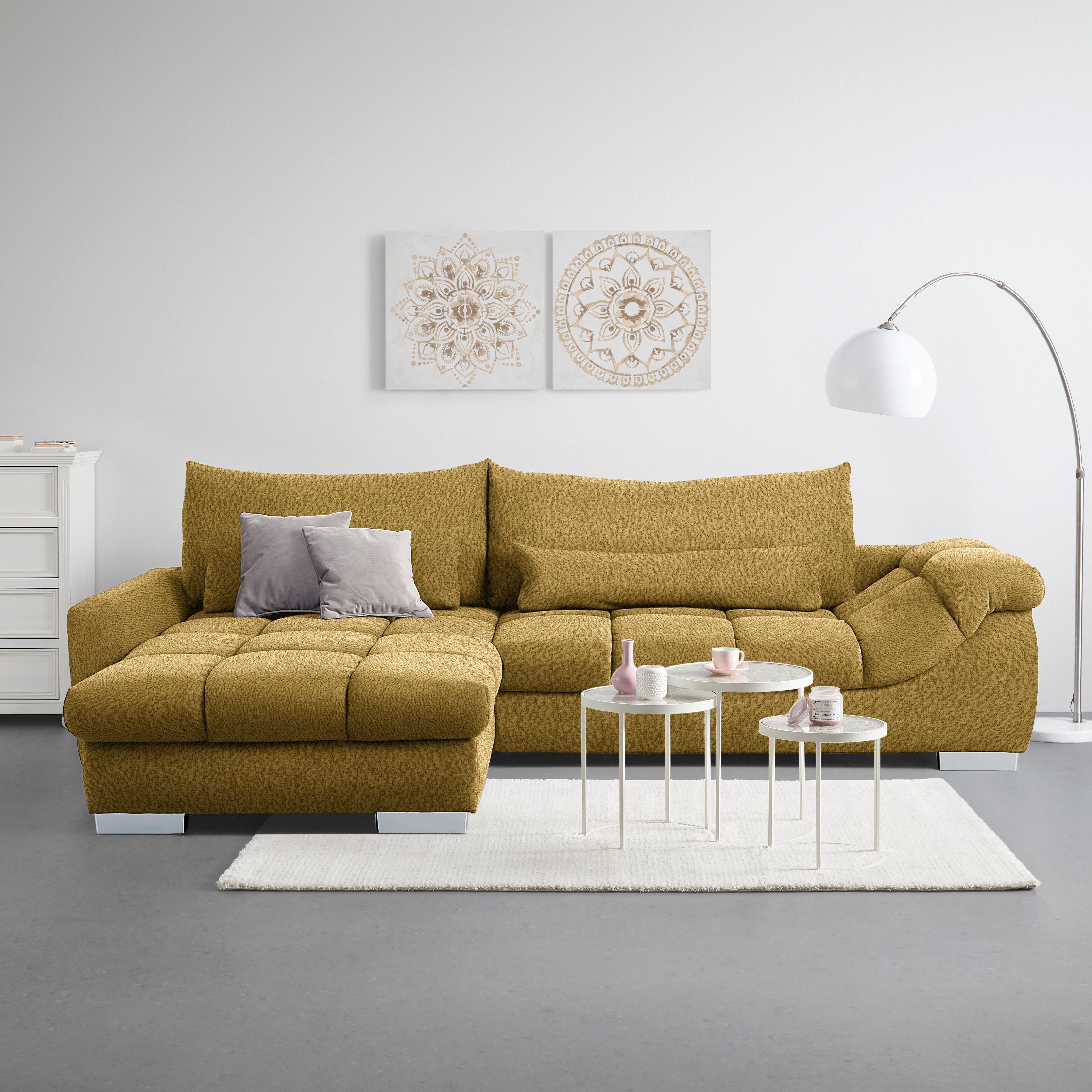 Wohnlandschaft Waikiki Currygelb - Currygelb/Chromfarben, KONVENTIONELL, Kunststoff/Textil (337/69/228cm) - Mömax