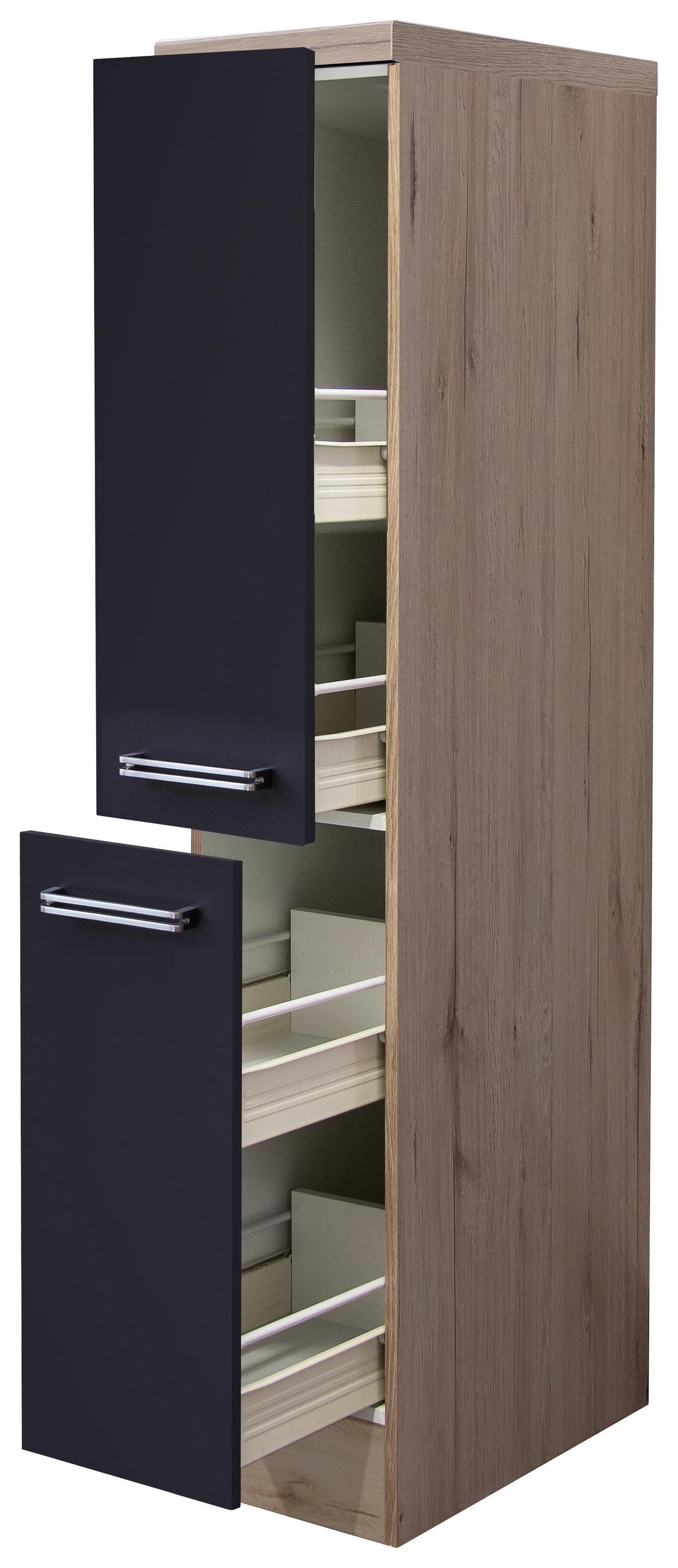 Apothekerschrank Anthrazit/Eiche - Edelstahlfarben/Eichefarben, MODERN, Holzwerkstoff/Metall (30/162/57cm) - FlexWell