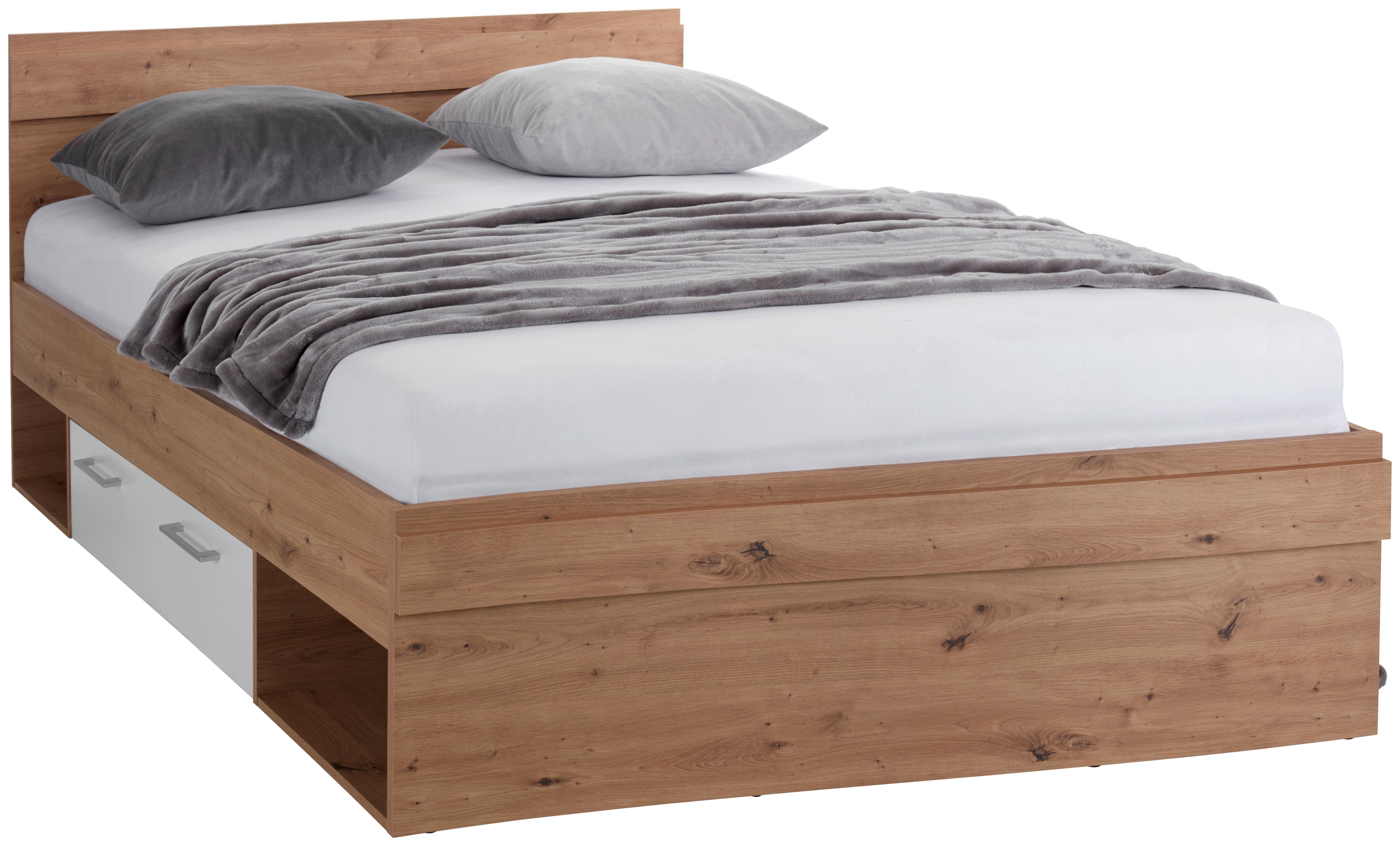 Krevet Box 140 - bijela/boje hrasta, Moderno, drvni materijal (140/200cm) - Modern Living