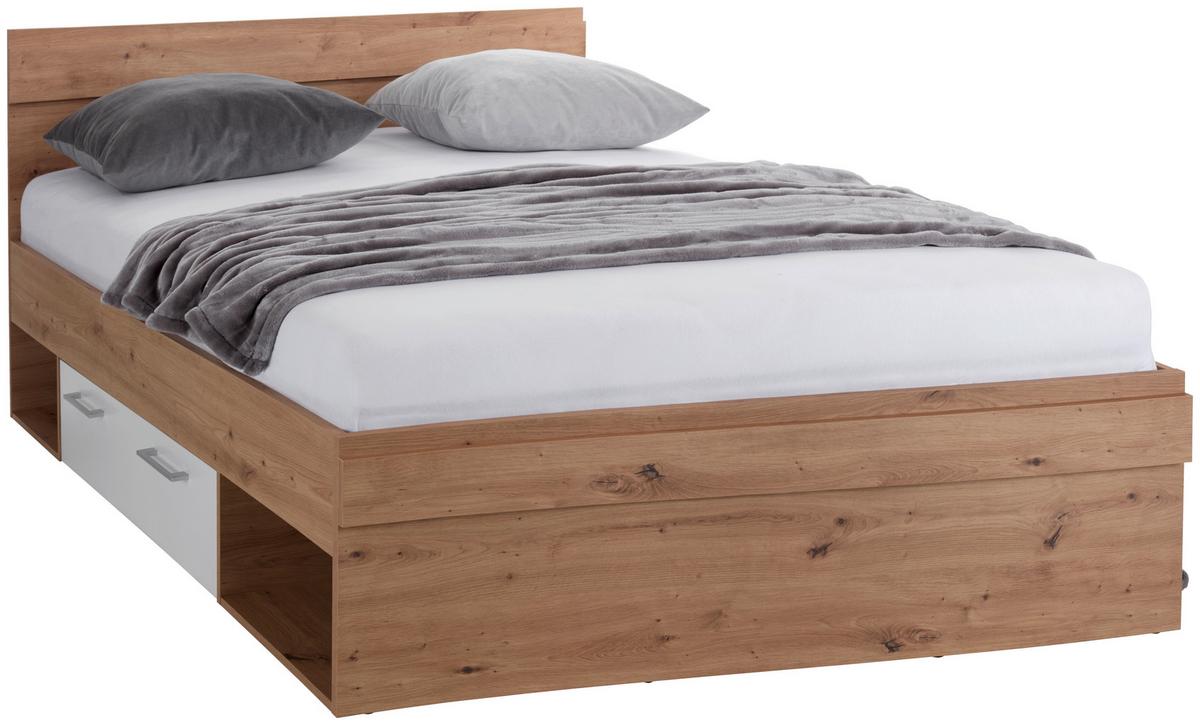 Krevet Box 140 - bijela/boje hrasta, Moderno, drvni materijal (140/200cm) - Modern Living