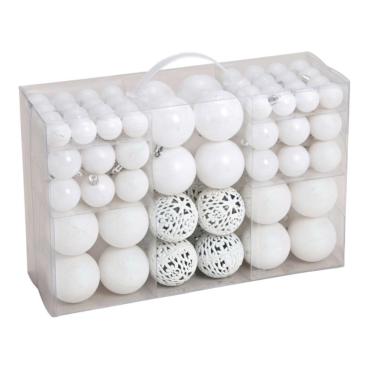Christbaumkugel-Set Weiß 100-teilig - Weiß, Basics, Kunststoff (35,0/23,0/12,0cm)