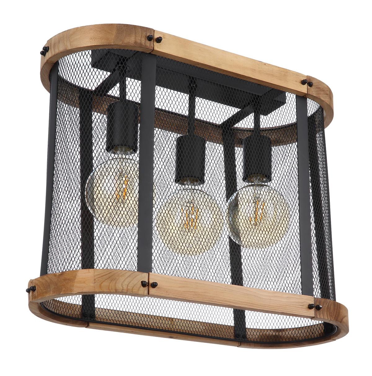 Deckenleuchte 15661D in Schwarz/Braun max. 40 Watt - Dunkelbraun/Schwarz, Natur, Holz/Metall (45/20/38cm) - Globo