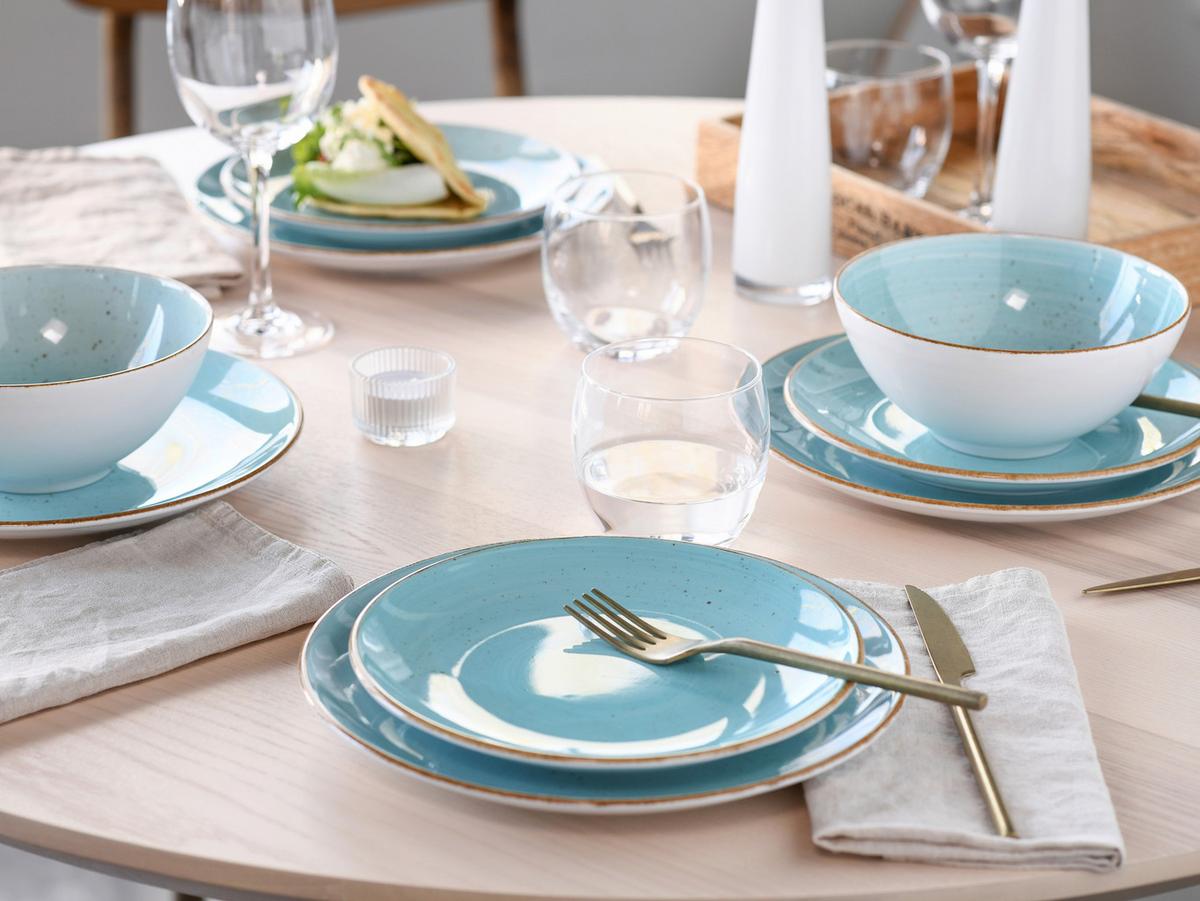 Kombinirani Servis Vintage Nature Aqua, 16-Delni - svetlo modra/bela, Basics, keramika - Creatable