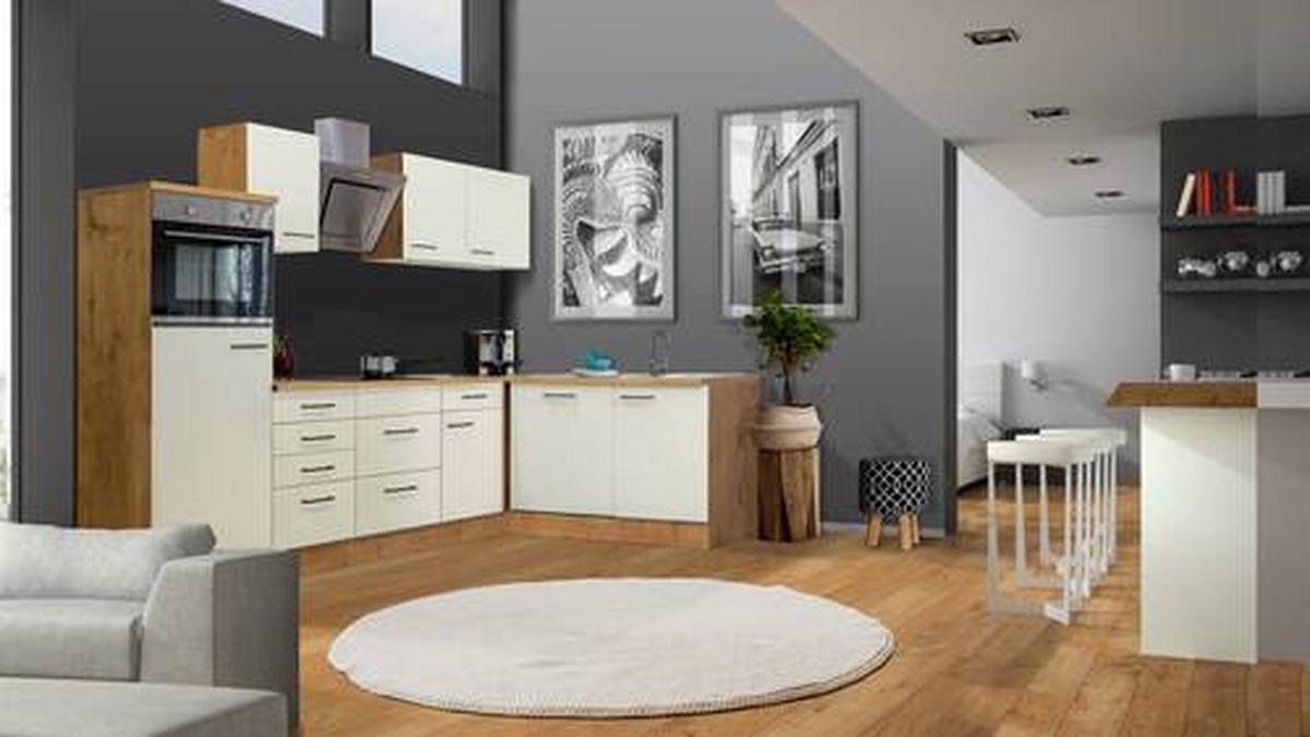Kotna Kuhinja Z Aparati Avila, Magnolija, Barva Hrasta - magnolija/črna, Moderno, kovina/leseni material (280/170cm) - FlexWell