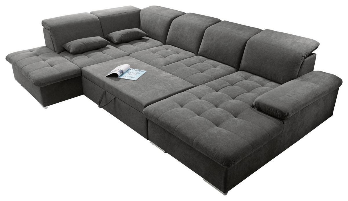 Wohnlandschaft Wayne U inkl. Kissen Dunkelgrau - Dunkelgrau/Silberfarben, KONVENTIONELL, Kunststoff/Textil (240/340/188cm) - MID.YOU