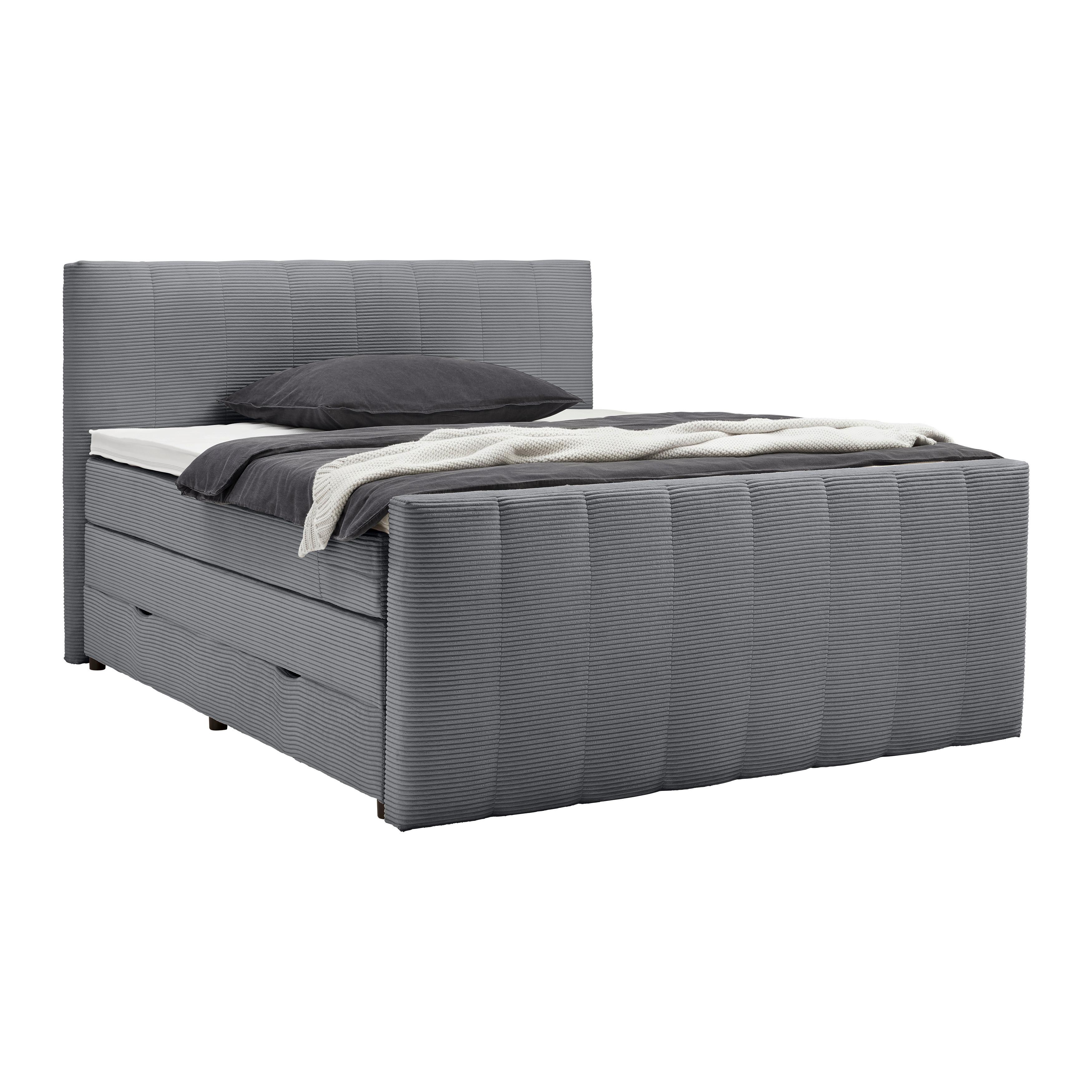 Boxspringbett Malaga Dunkelgrau ca. 180x200cm - Dunkelgrau/Silberfarben, KONVENTIONELL, Holzwerkstoff/Kunststoff (180/200cm) - Premium Living