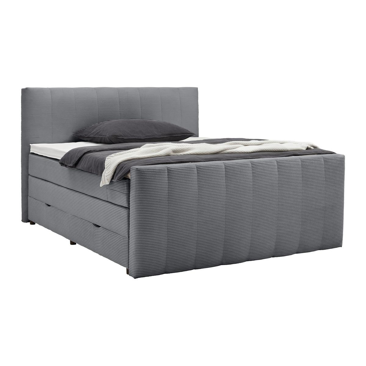 Boxspring Krevet Malaga - srebrne boje/tamno siva, Konvencionalno, drvni materijal/tekstil (160/200cm) - Premium Living
