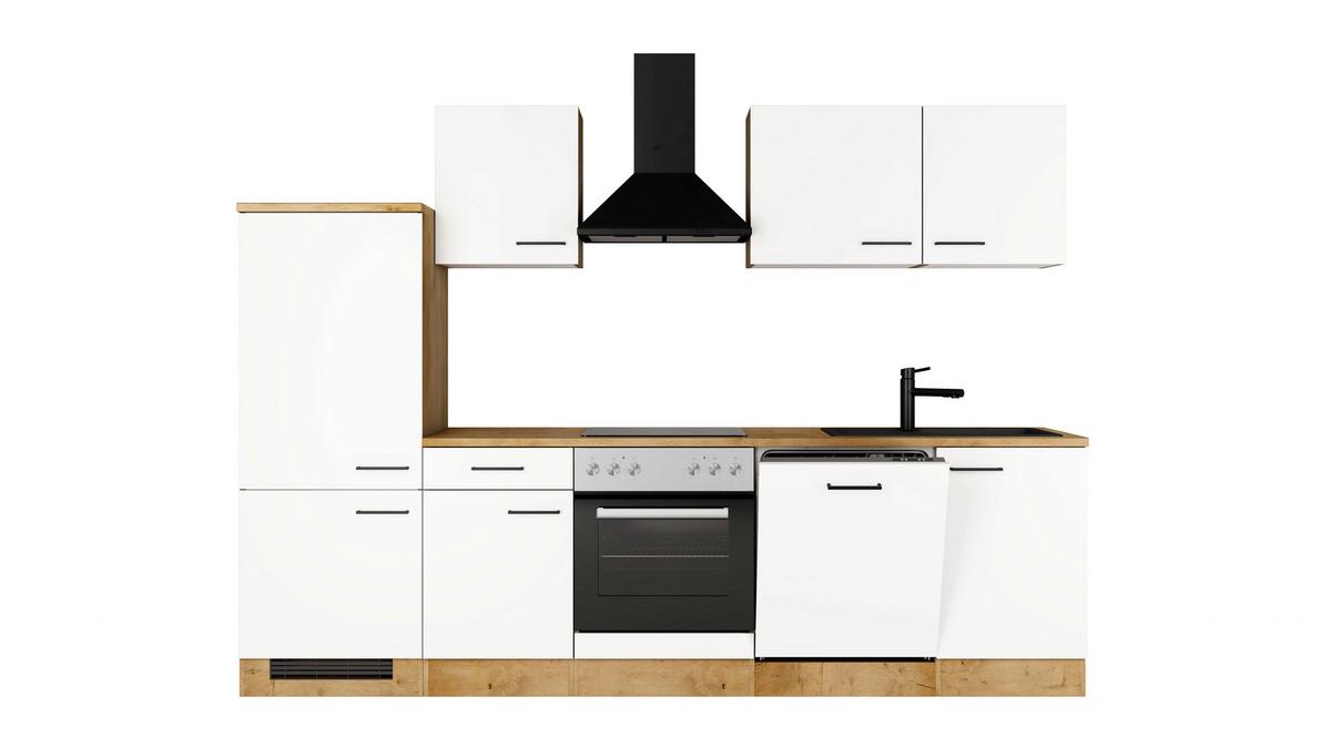Küchenblock Avila m. Geräten Magnolie - Eichefarben/Magnolie, Trend, Holzwerkstoff/Metall (280cm) - FlexWell