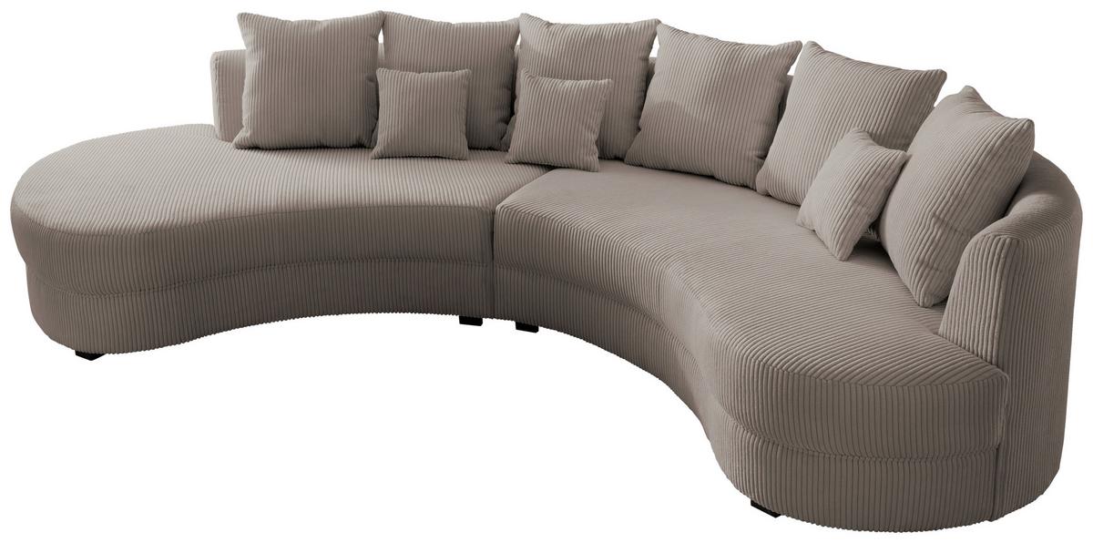 Wohnlandschaft Limoncello grau-braun Cord - Graubraun/Schwarz, Design, Kunststoff/Textil (160/300cm) - Livetastic