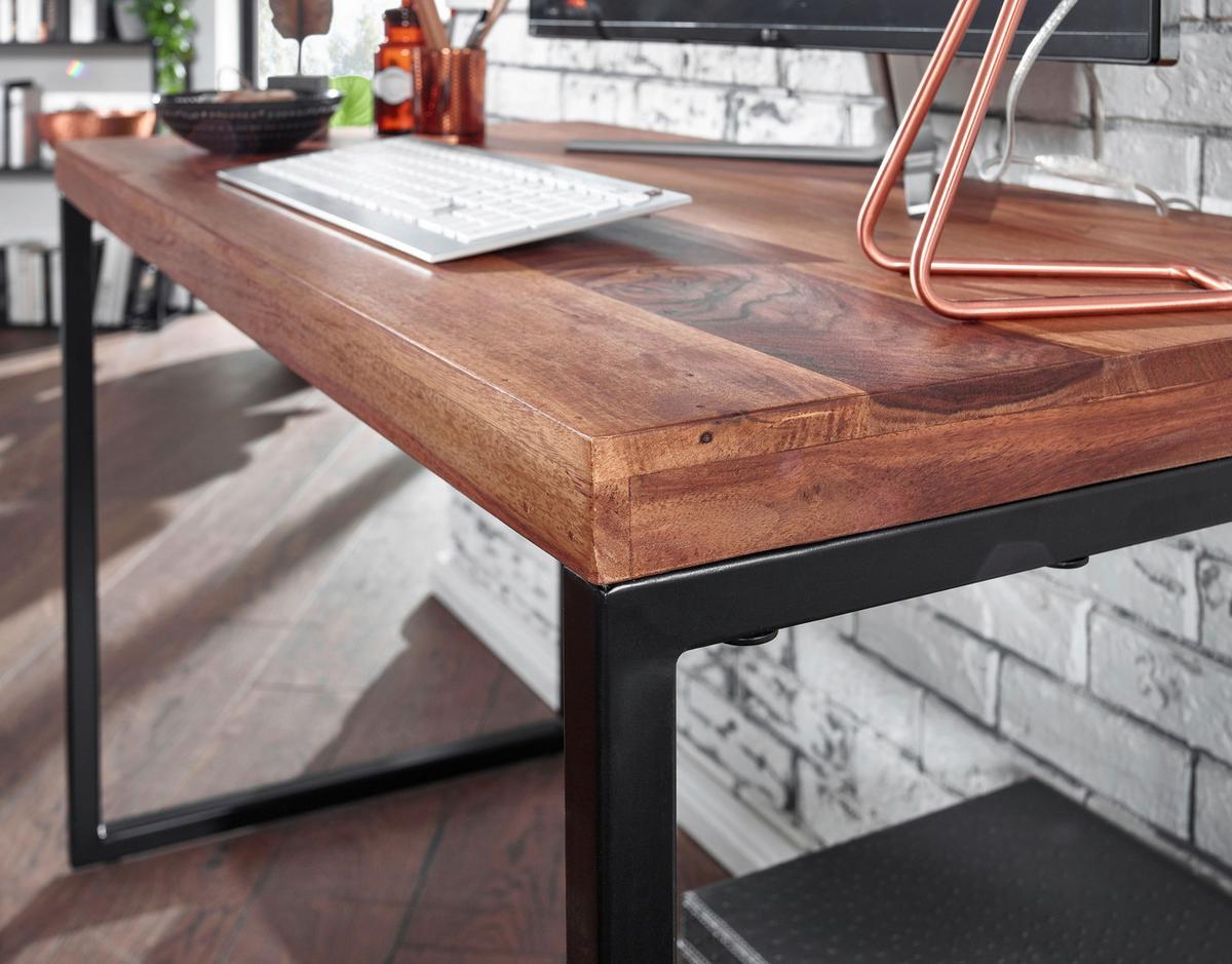 Schreibtisch massiv B: 59 cm H: 120 cm Wl6.518, Schwarz - Sheeshamfarben/Schwarz, MODERN, Holz/Metall (117/59/76,5cm) - MID.YOU