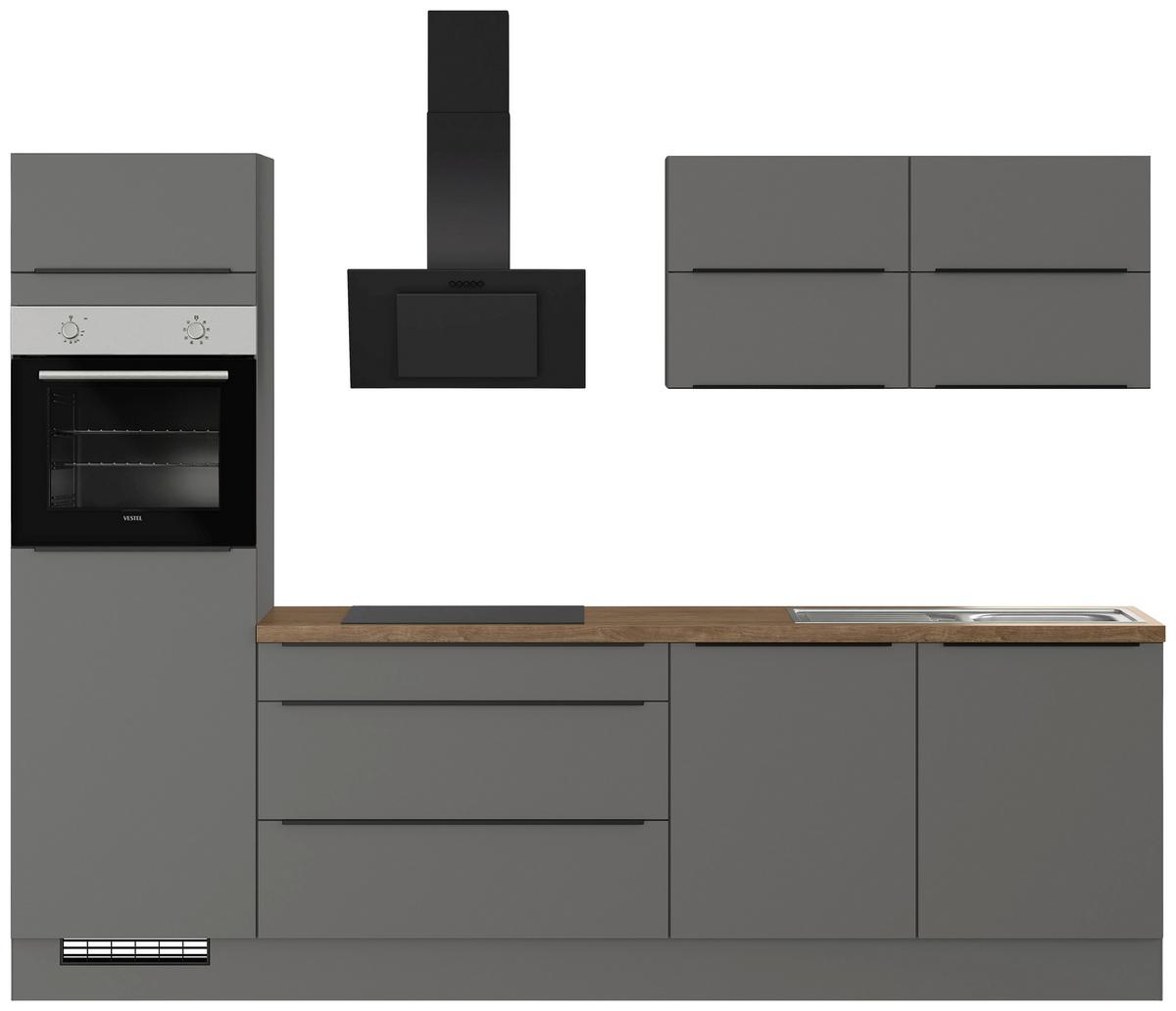 Küchenblock inkl. 5 E-Geräte IP3150 Graphitfarben - Eichefarben/Graphitfarben, Trend, Holzwerkstoff/Metall (280cm) - Impuls