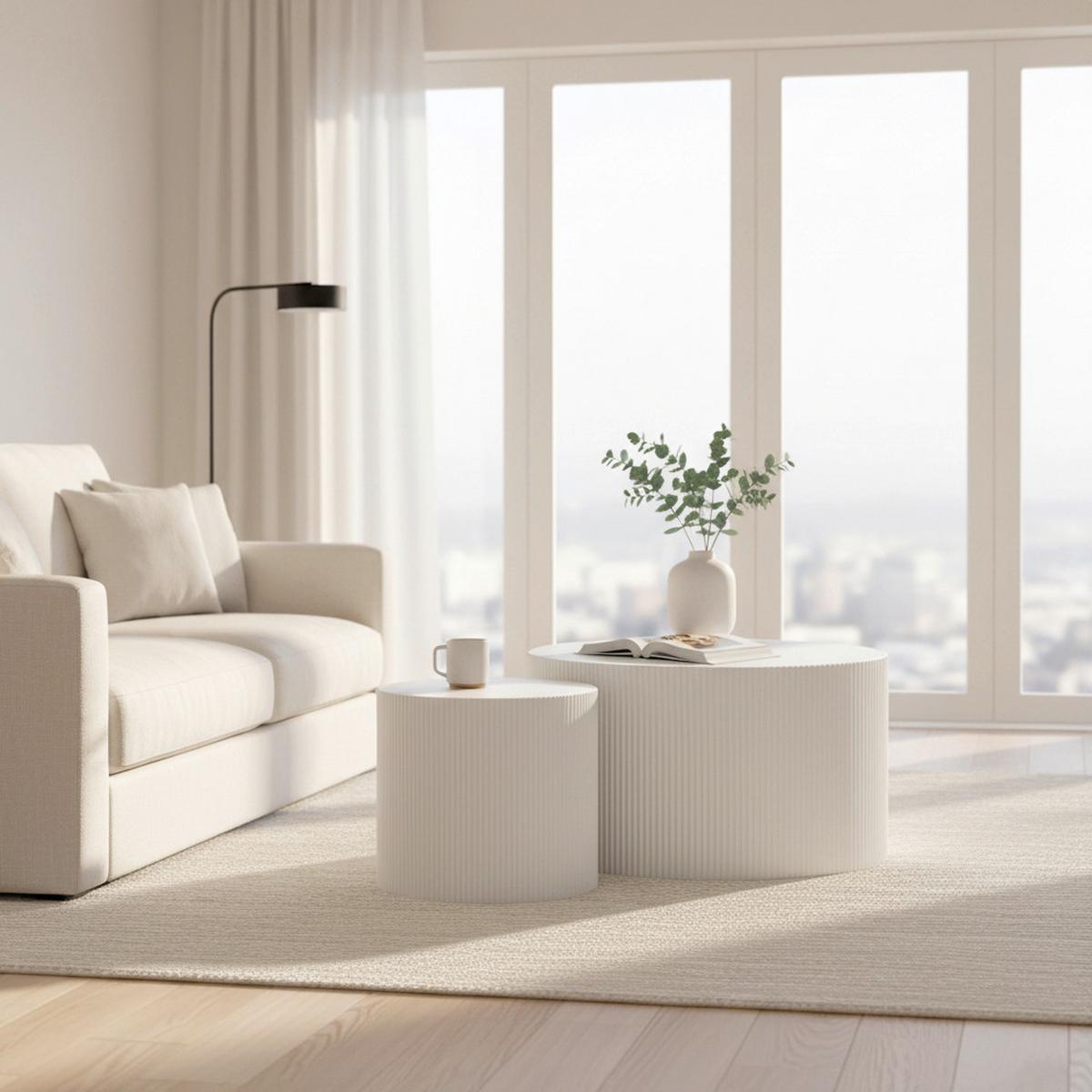 Couchtisch-Set Arlo Weiß MDF rund - Weiß, MODERN, Holzwerkstoff (60/45/40/35cm) - Bessagi Home