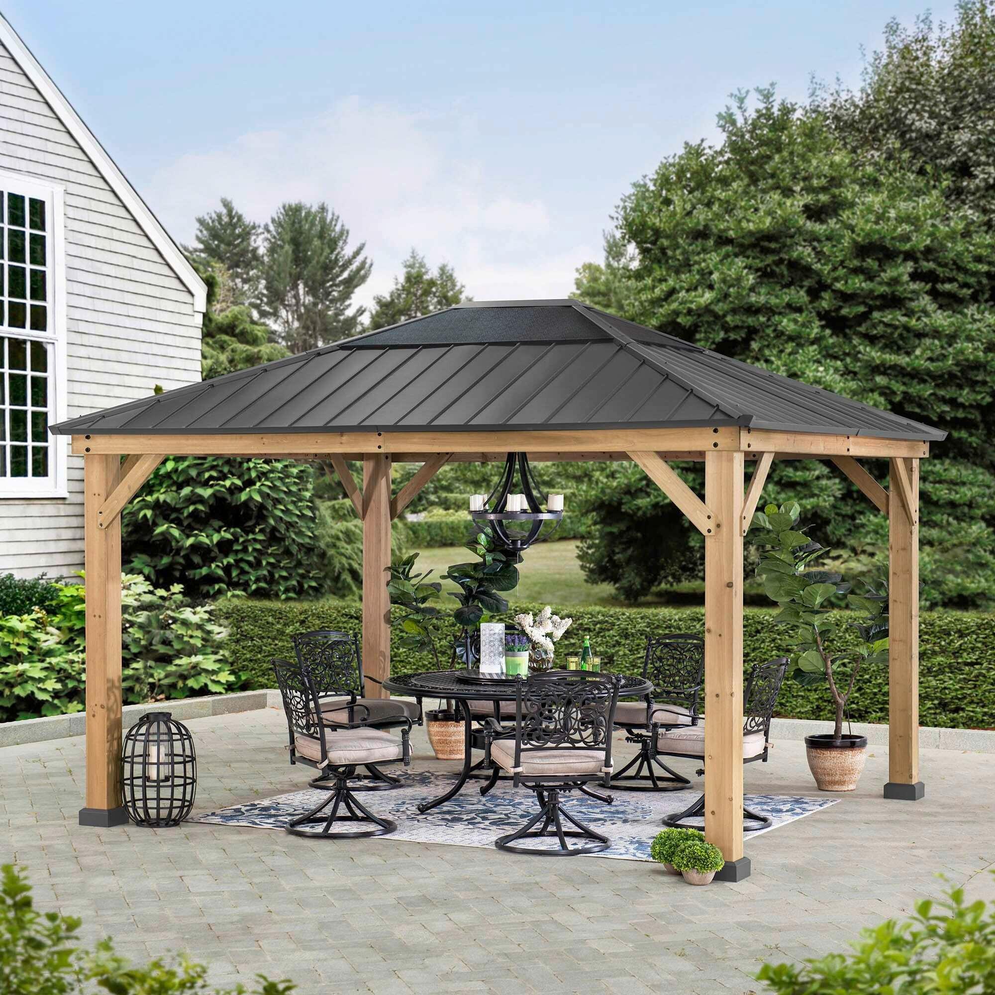 Pavillon Gazebo Bruri Anthrazit Echtholz - Anthrazit, Basics, Kunststoff/Metall (393,5/286,5/335,5cm) - Modante