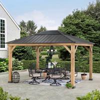 Pavillon Gazebo Bruri Anthrazit Echtholz - Anthrazit, Basics, Kunststoff/Metall (393,5/286,5/335,5cm) - Modante