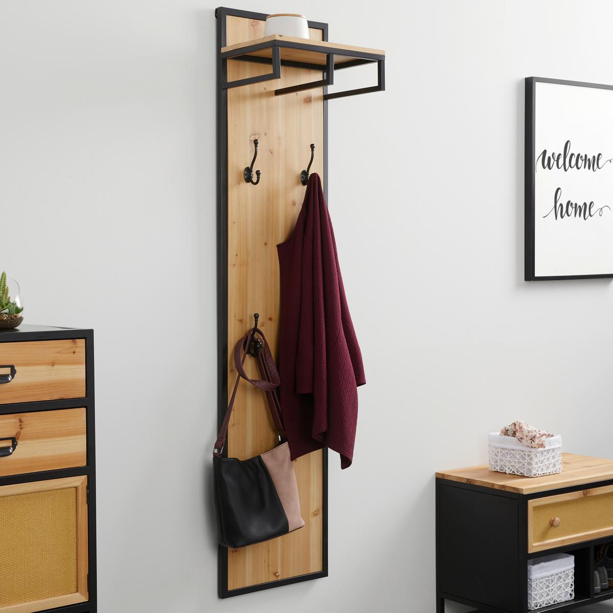 Garderobe Vittoria ca. 40x170 cm Tanne massiv - Schwarz/Naturfarben, MODERN, Holz/Metall (40/170/27cm) - Bessagi Home