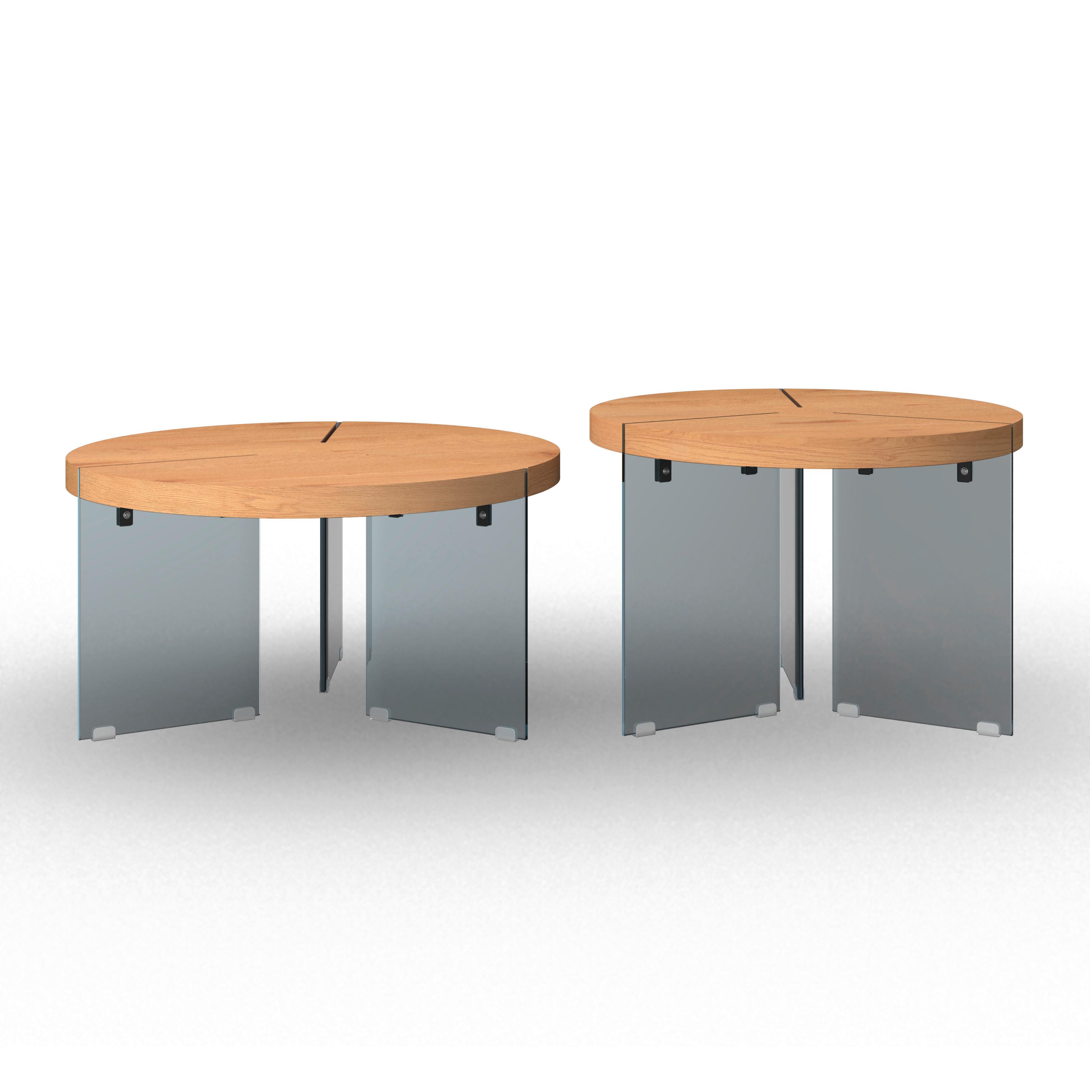 Couchtisch Moreno 2er Set Eichefarben/ Grau - Eichefarben/Dunkelgrau, MODERN, Glas/Holzwerkstoff - Bessagi Home