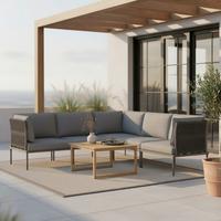 Loungegarnitur Elora Hellgrau Outdoorstoff/Metall +Abdeckung - Anthrazit/Hellgrau, MODERN, Textil/Metall (223/75/74cm) - Bessagi Garden