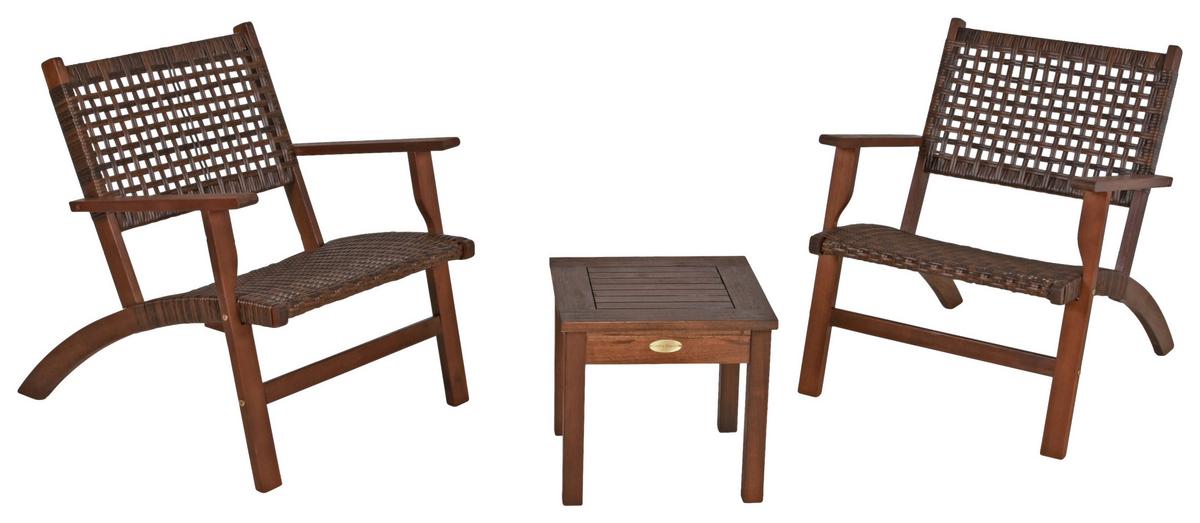 Balkonset 3-tlg. Eukalyptusholz - Dunkelbraun, Basics, Holz (40/40/35cm) - Gardenson