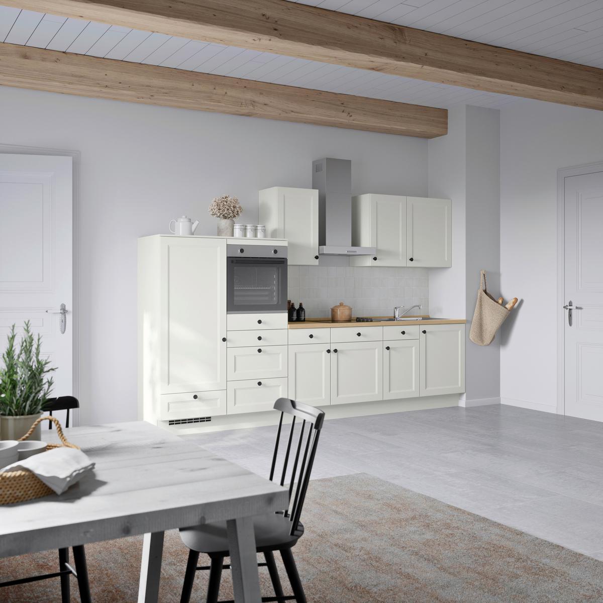 Küchenblock Cascada Low m. Geräten Weiß - Eichefarben/Schwarz, MODERN, Holzwerkstoff/Metall (330cm) - Nobilia