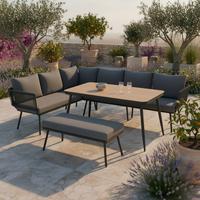 Dining-loungeset Camea - Dunkelgrau/Eichefarben, Modern, Kunststoff/Textil - Bessagi Garden