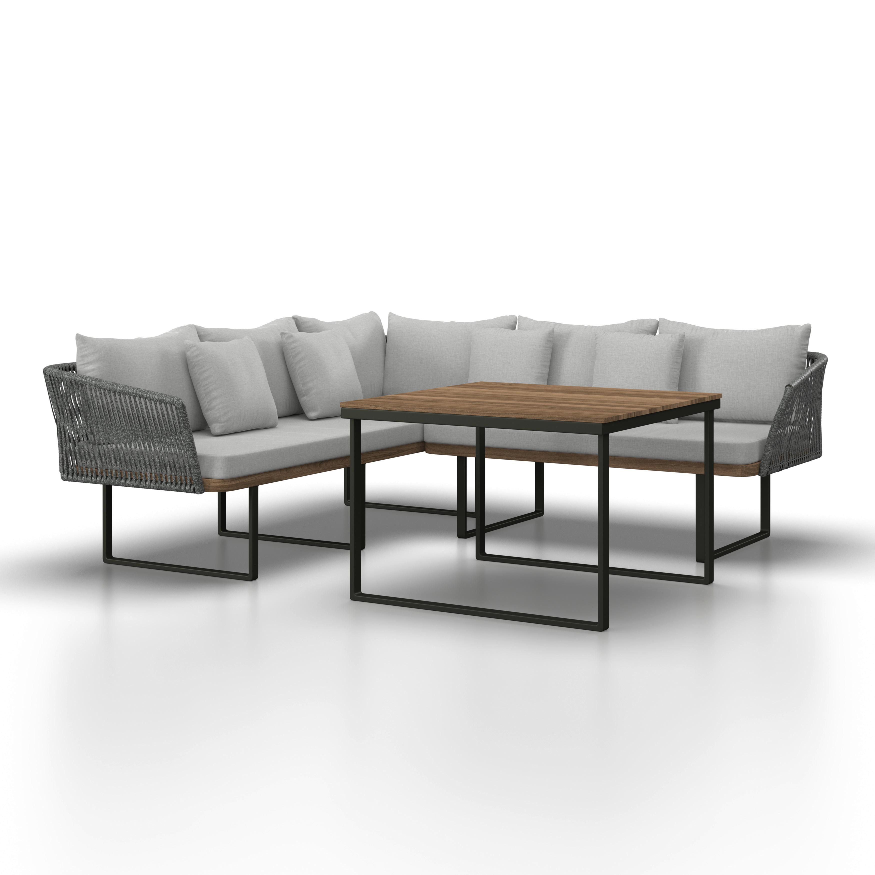 Dining-Loungeset Viola Hellgrau Metall/Textil/Holz - Hellgrau/Schwarz, Modern, Holz/Kunststoff (228/75/75cm) - Bessagi Garden