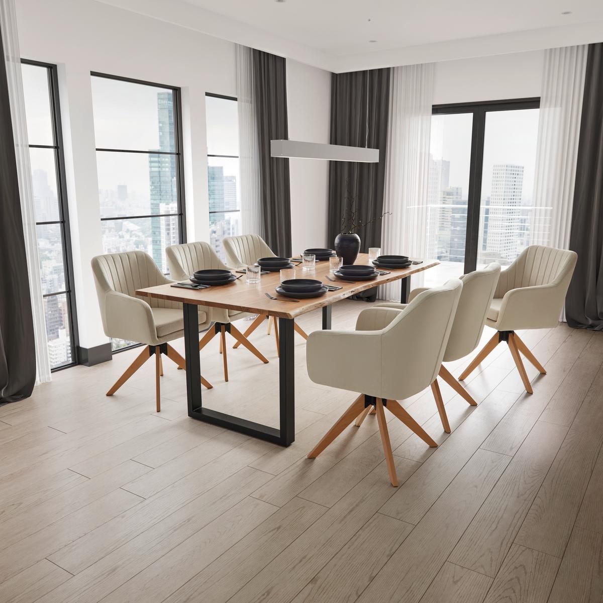 Masă MALMO - negru/culoare lemn acacia, Modern, lemn/metal (200/76/100cm) - Bessagi Home