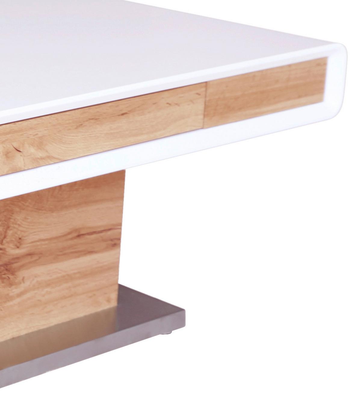 Klubska Miza Kopenhagen, Hrast, Bela, Nastavljiva - barve nerjavečega jekla/barve hrasta, Moderno, kovina/leseni material (130/49-78/70cm)