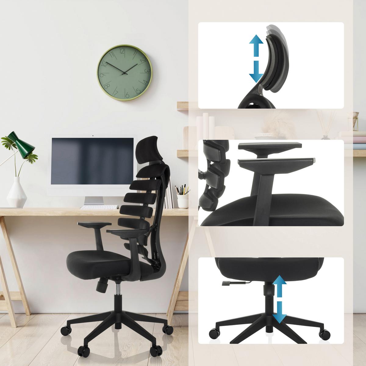 Pisarniški Stol Ergo Line Eco, Črna - črna, Moderno, umetna masa/tekstil (64/120 - 130/62cm) - MID.YOU