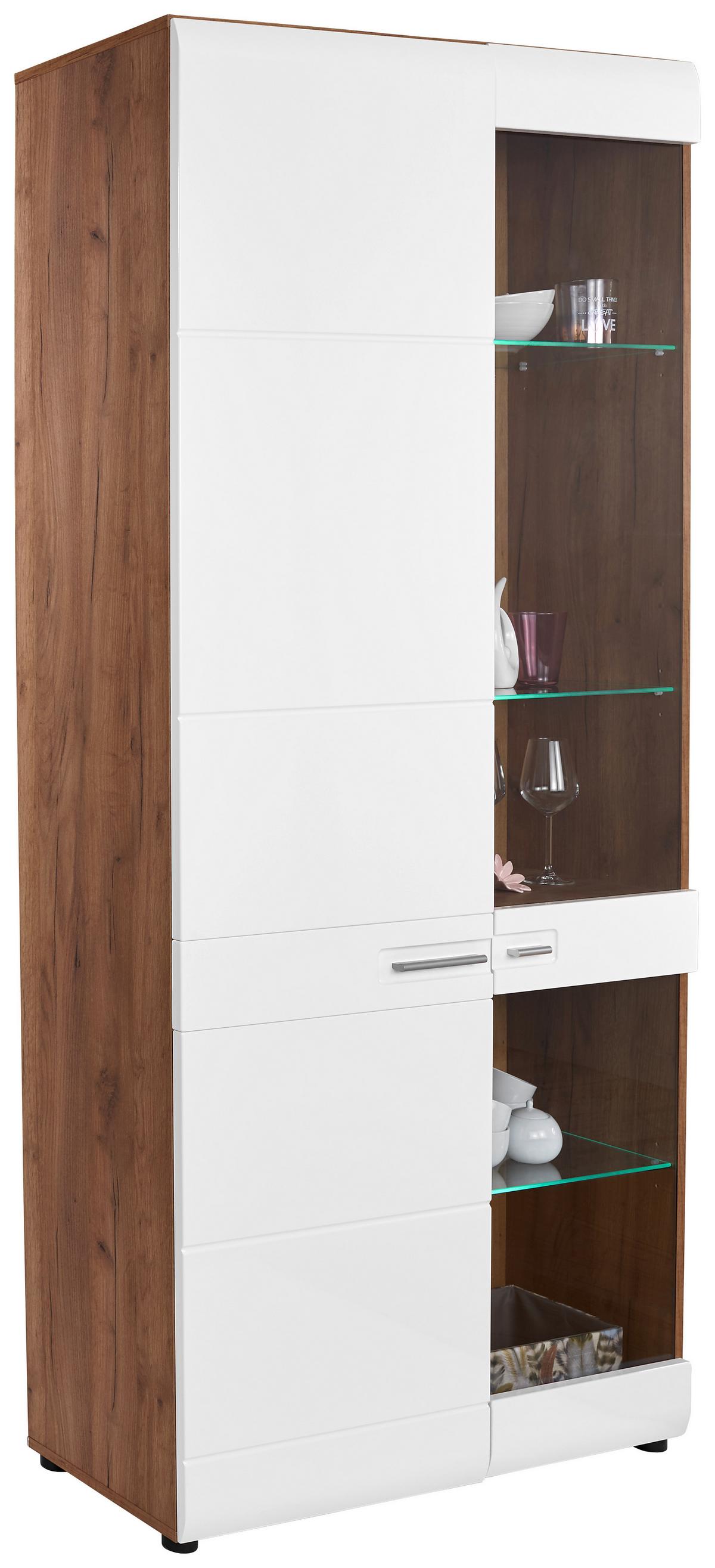 Vitrina Avensis, Bela, Barva Hrasta - barve kroma/črna, Moderno, umetna masa/steklo (95/205,7/37,1cm) - Mömax