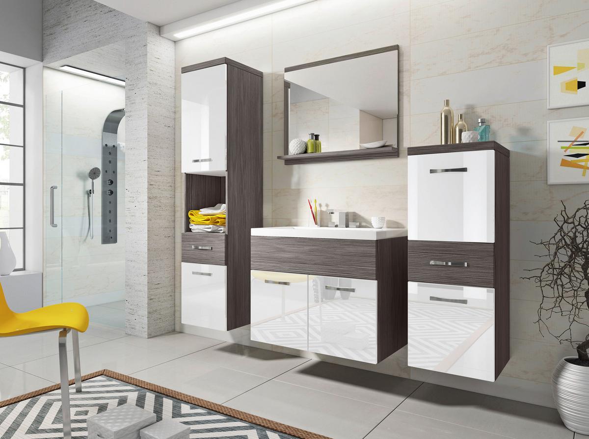 Badmöbel-Set 5-tlg. Alba ca. 140 cm Eiche Bodega/Weiß - Eichefarben/Weiß Hochglanz, LIFESTYLE, Holzwerkstoff/Metall (120cm) - P & B
