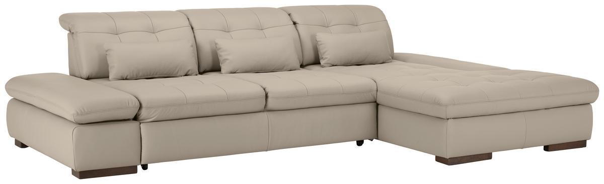 Wohnlandschaft Sanfino Leder Hellgrau - Chromfarben/Hellgrau, KONVENTIONELL, Leder/Metall (305/79-96/199cm) - Premium Living
