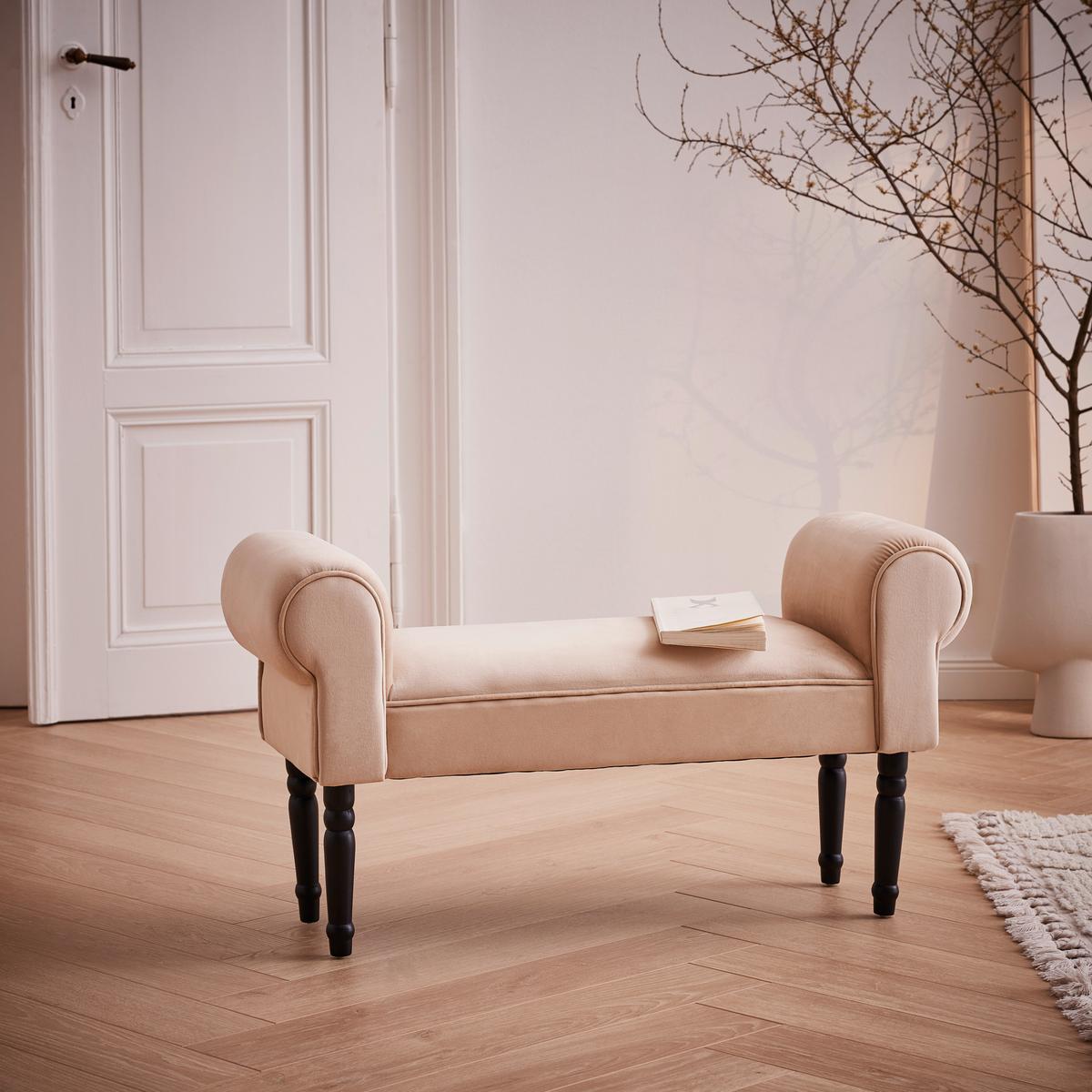 SIEDZISKO LORE - beżowy/czarny, Trend, drewno/tkanina (100/54/30cm) - Xora