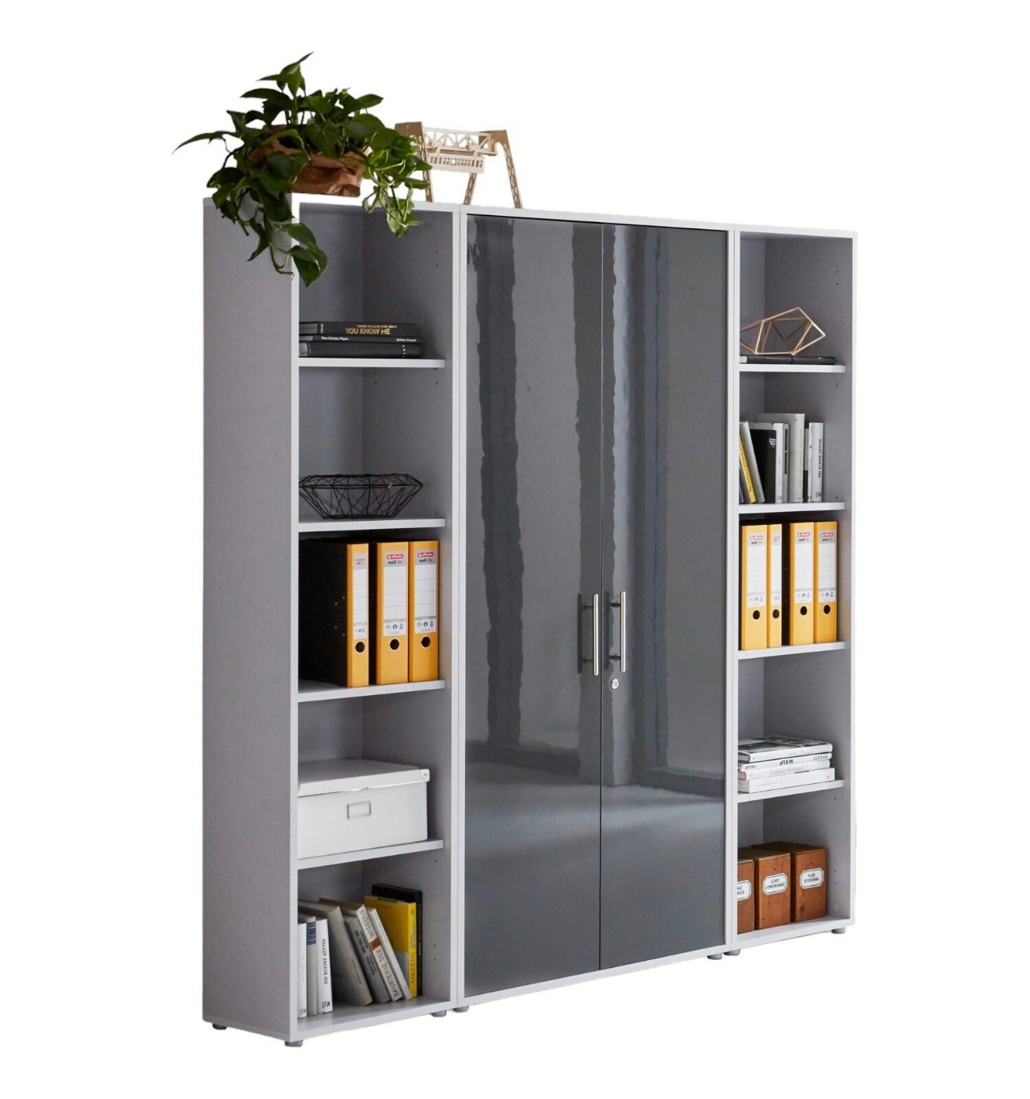Aktenschrank Office Edition Sw Set 3 hoch Grau - Anthrazit Hochglanz/Grau, MODERN, Holzwerkstoff (173/186/33cm) - MID.YOU